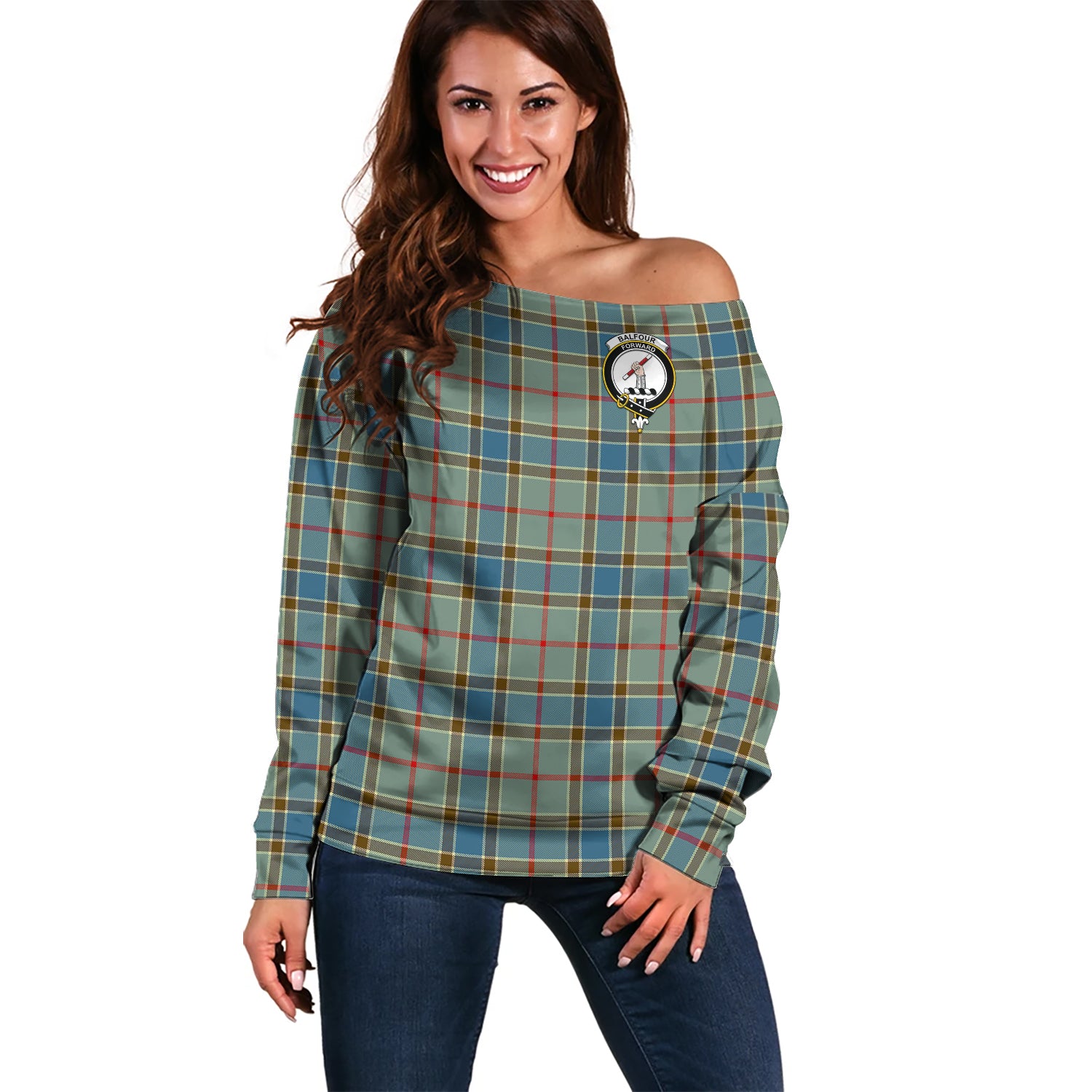 balfour-blue-clan-tartan-off-shoulder-sweater-family-crest-sweater-for-women