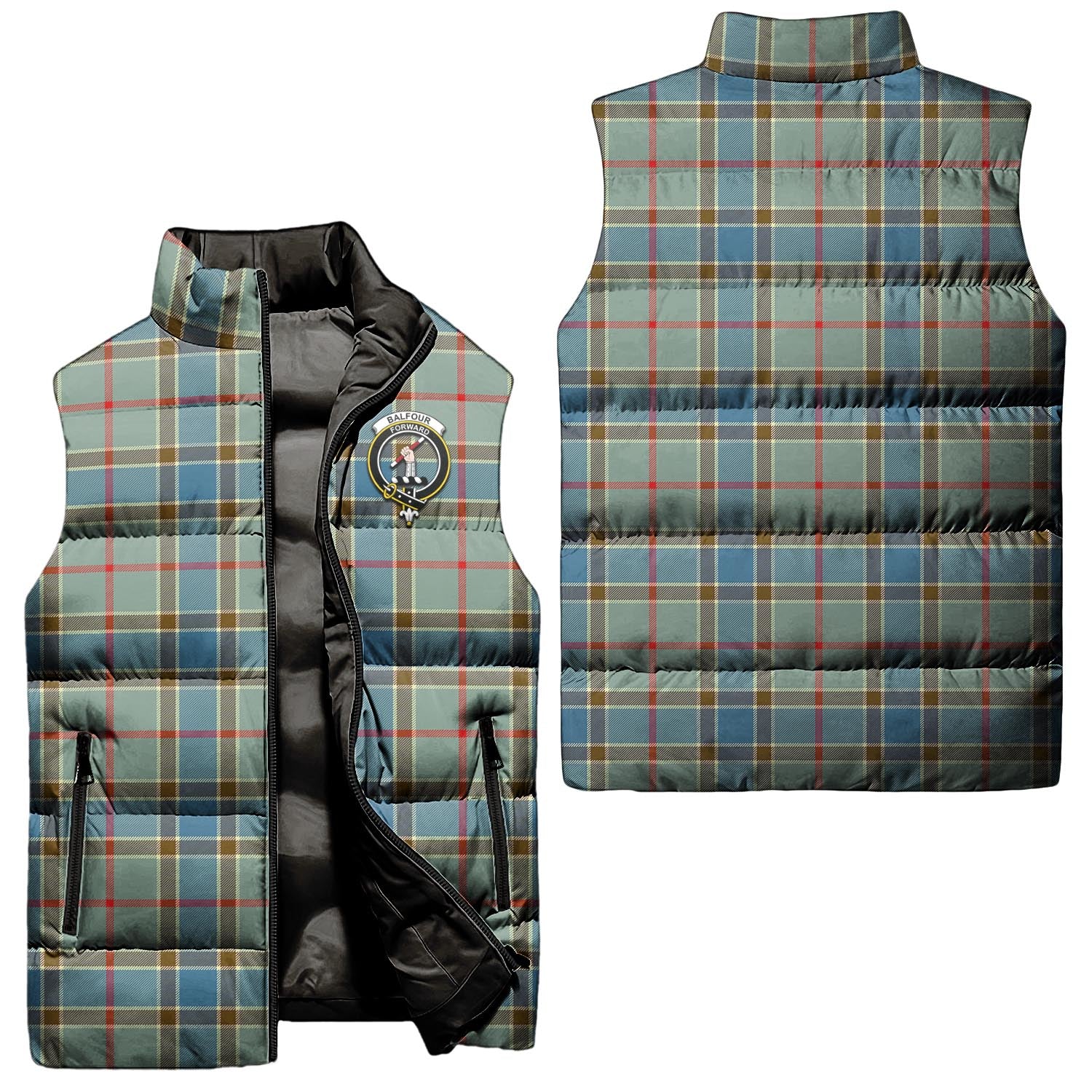balfour-blue-clan-puffer-vest-family-crest-plaid-sleeveless-down-jacket
