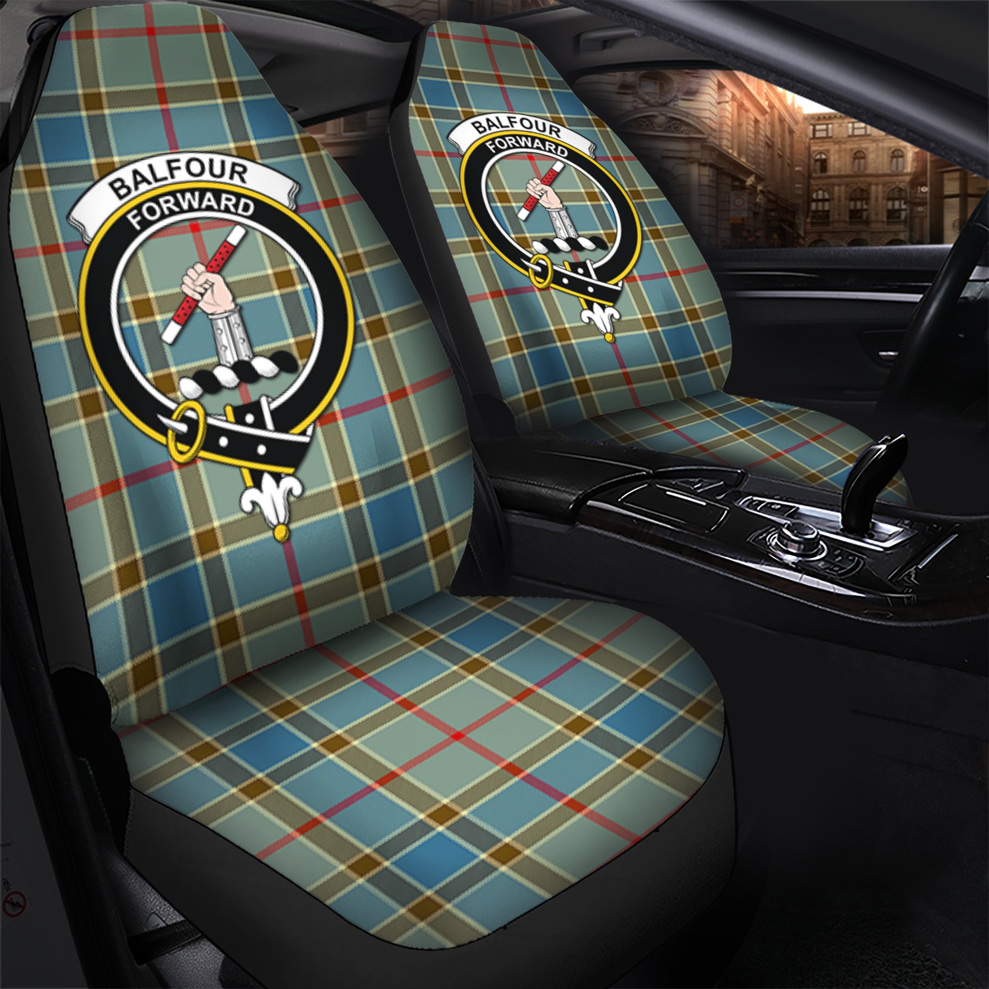Balfour Blue Clan Tartan Car Seat Cover, Family Crest Tartan Seat Cover TS23