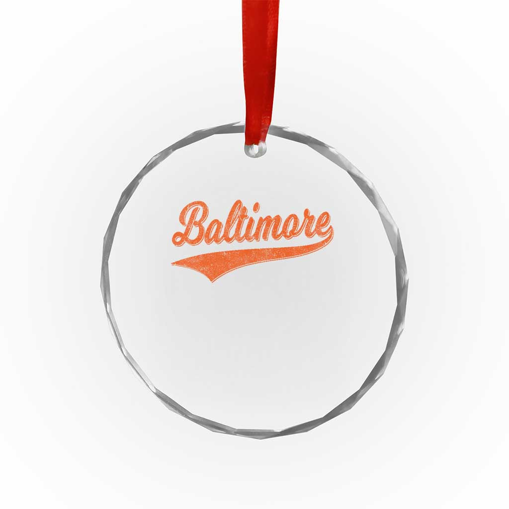 Baltimore Script Retro Baseball Sport Lovers City Pride Crystal Glass Ornament