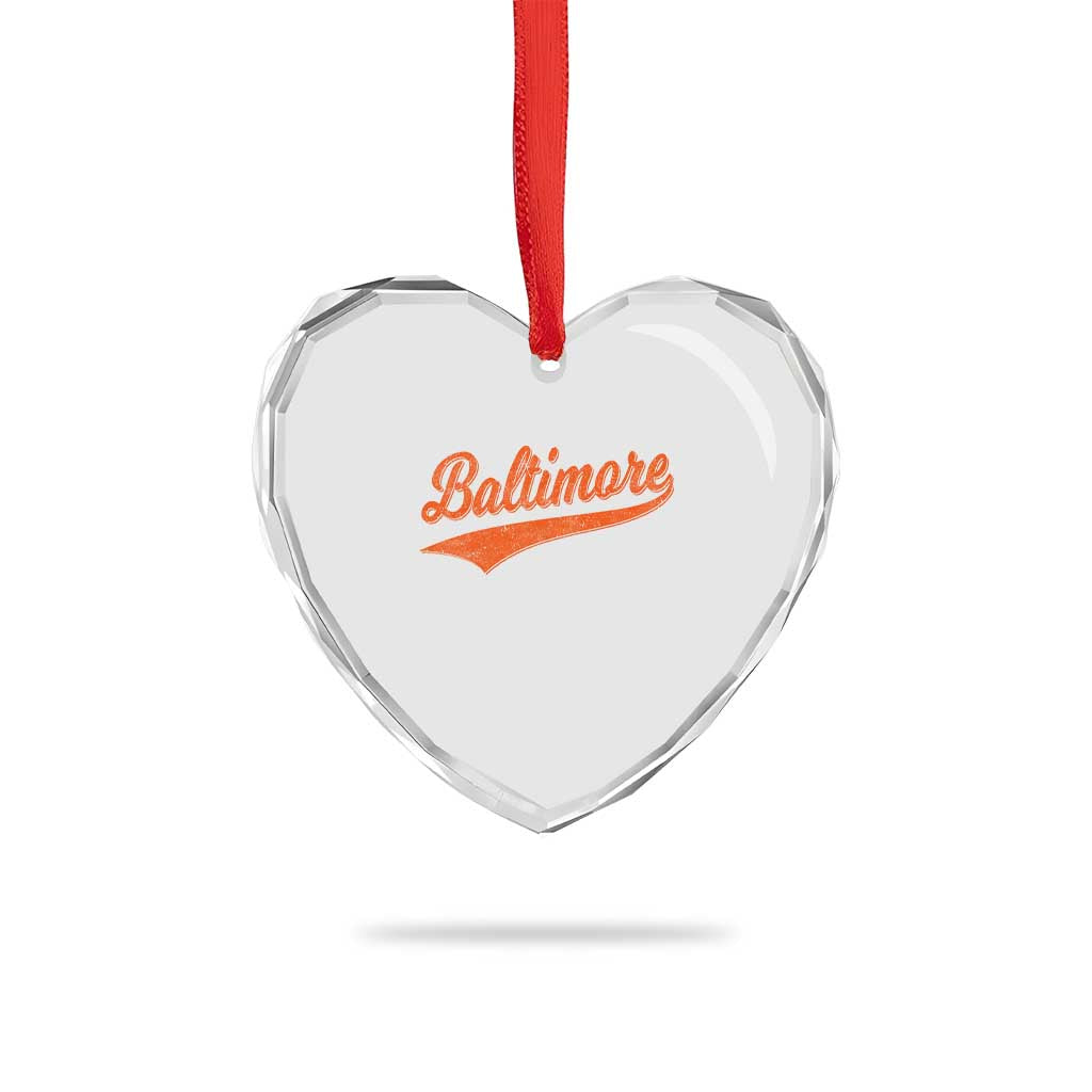 Baltimore Script Retro Baseball Sport Lovers City Pride Heart Crystal Glass Ornament
