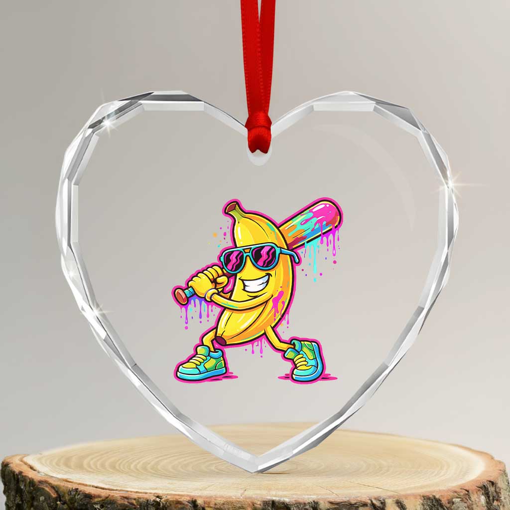 Banana Baseball Drip Heart Crystal Glass Ornament Funny Baseball Drip Ice Cream Kids Youth Boys