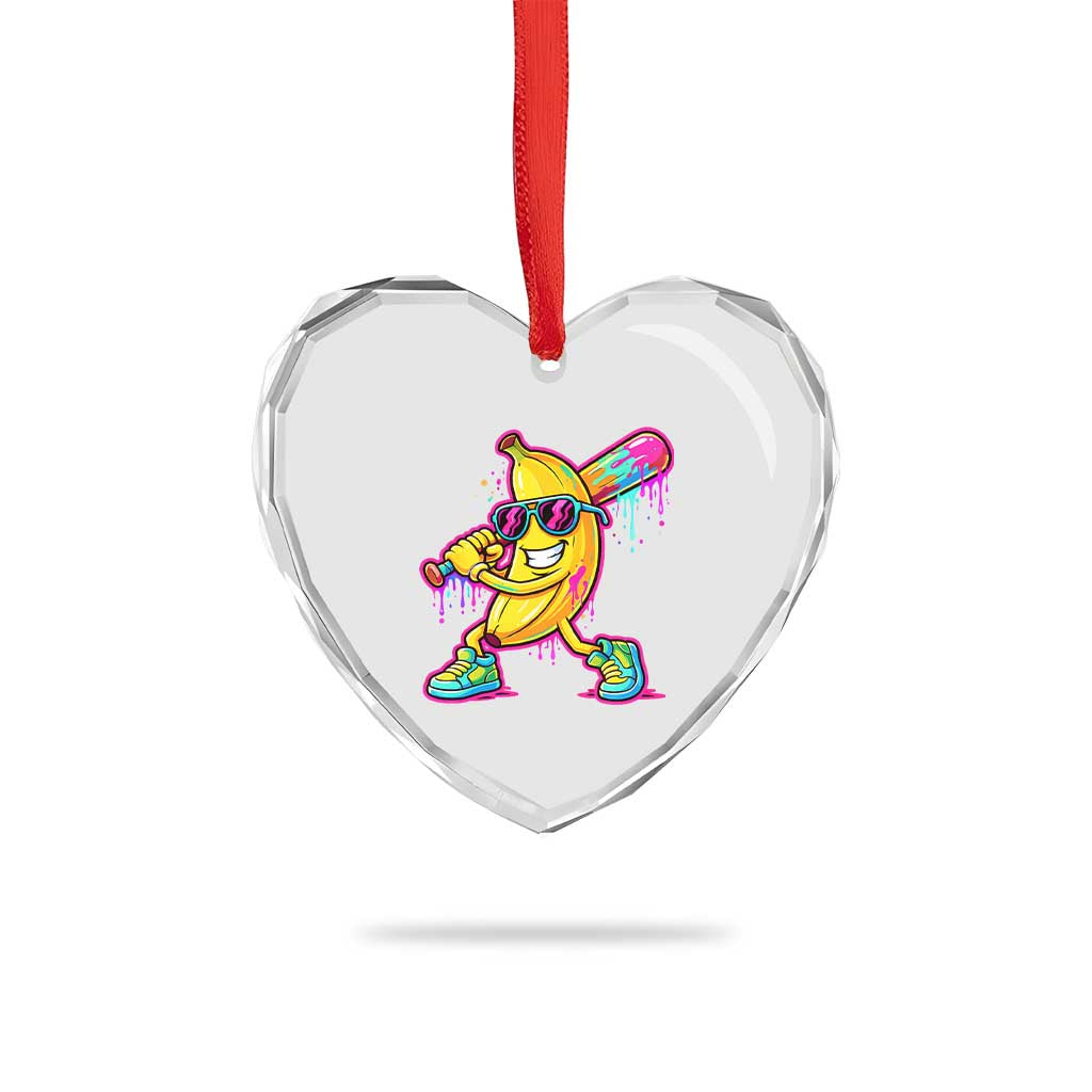 Banana Baseball Drip Heart Crystal Glass Ornament Funny Baseball Drip Ice Cream Kids Youth Boys