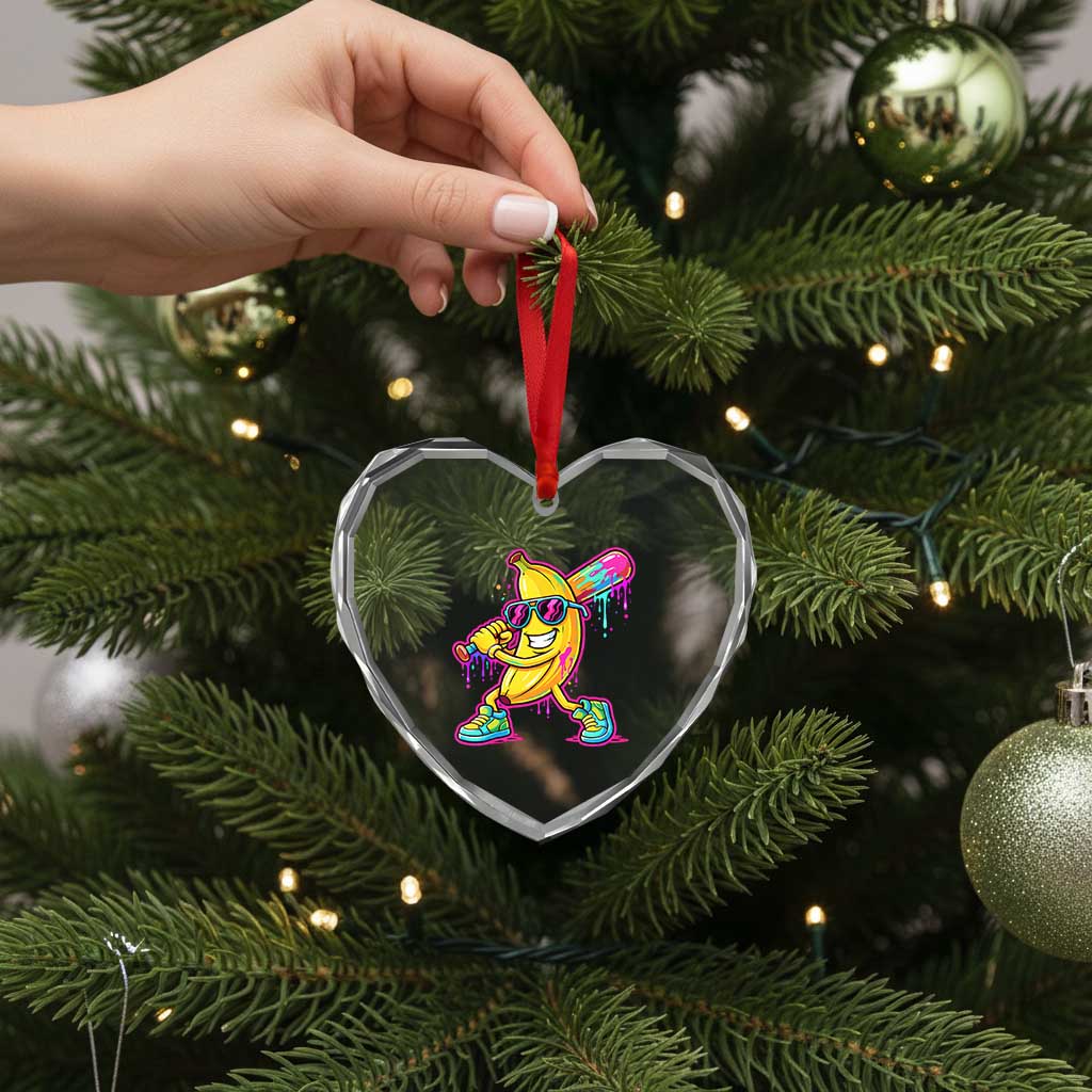 Banana Baseball Drip Heart Crystal Glass Ornament Funny Baseball Drip Ice Cream Kids Youth Boys