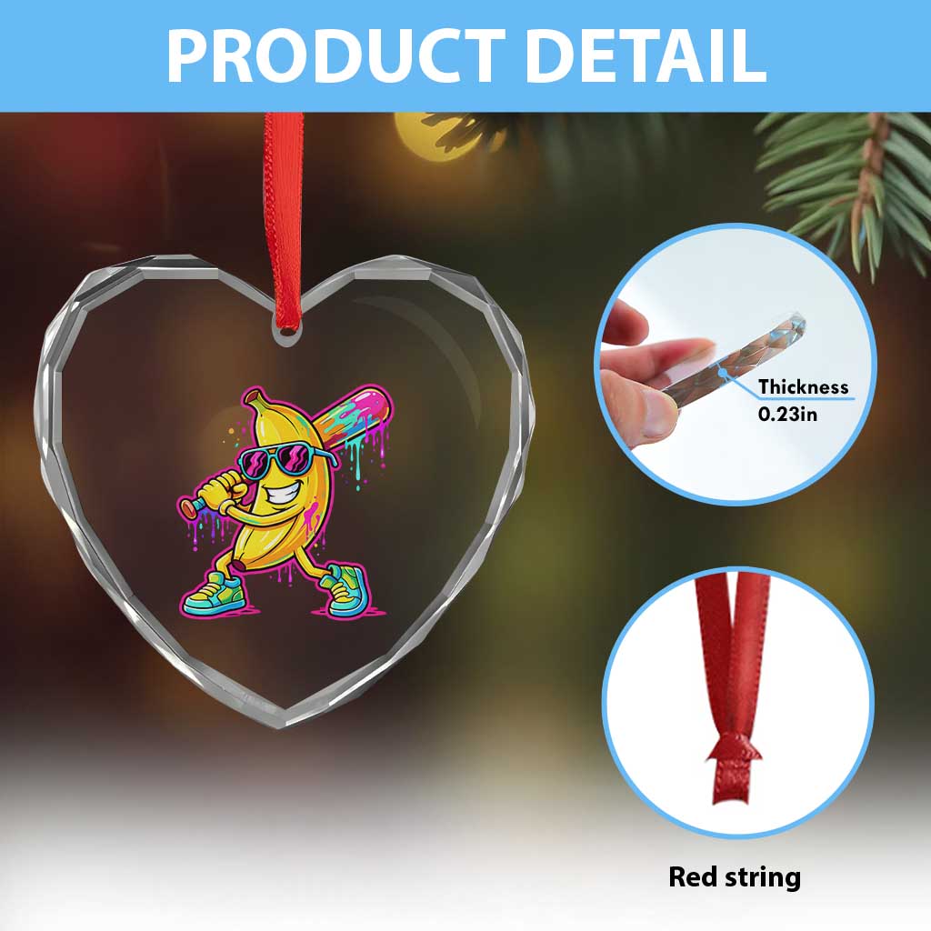 Banana Baseball Drip Heart Crystal Glass Ornament Funny Baseball Drip Ice Cream Kids Youth Boys