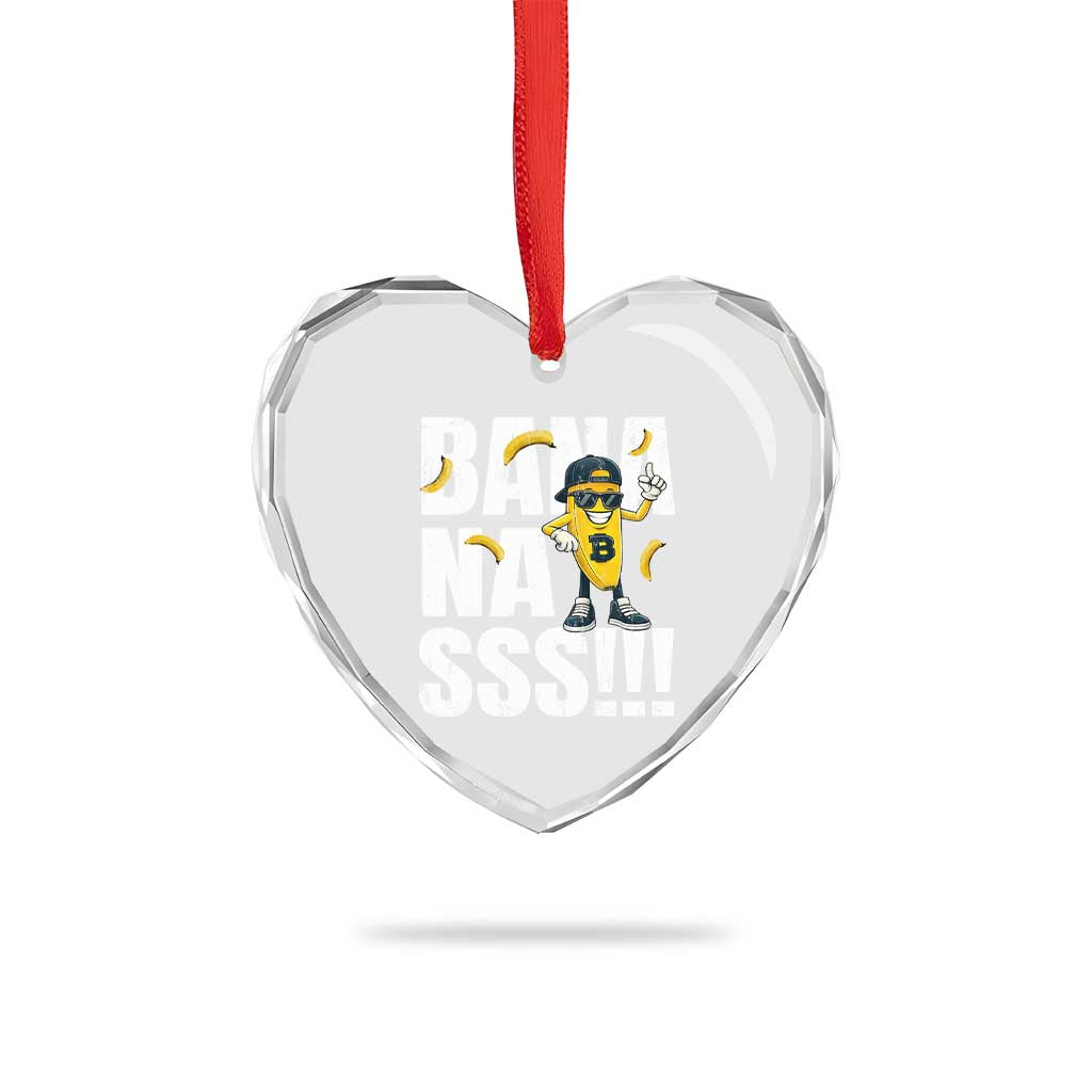 Banana Lovers Heart Crystal Glass Ornament Funny Bananas Vintage Style