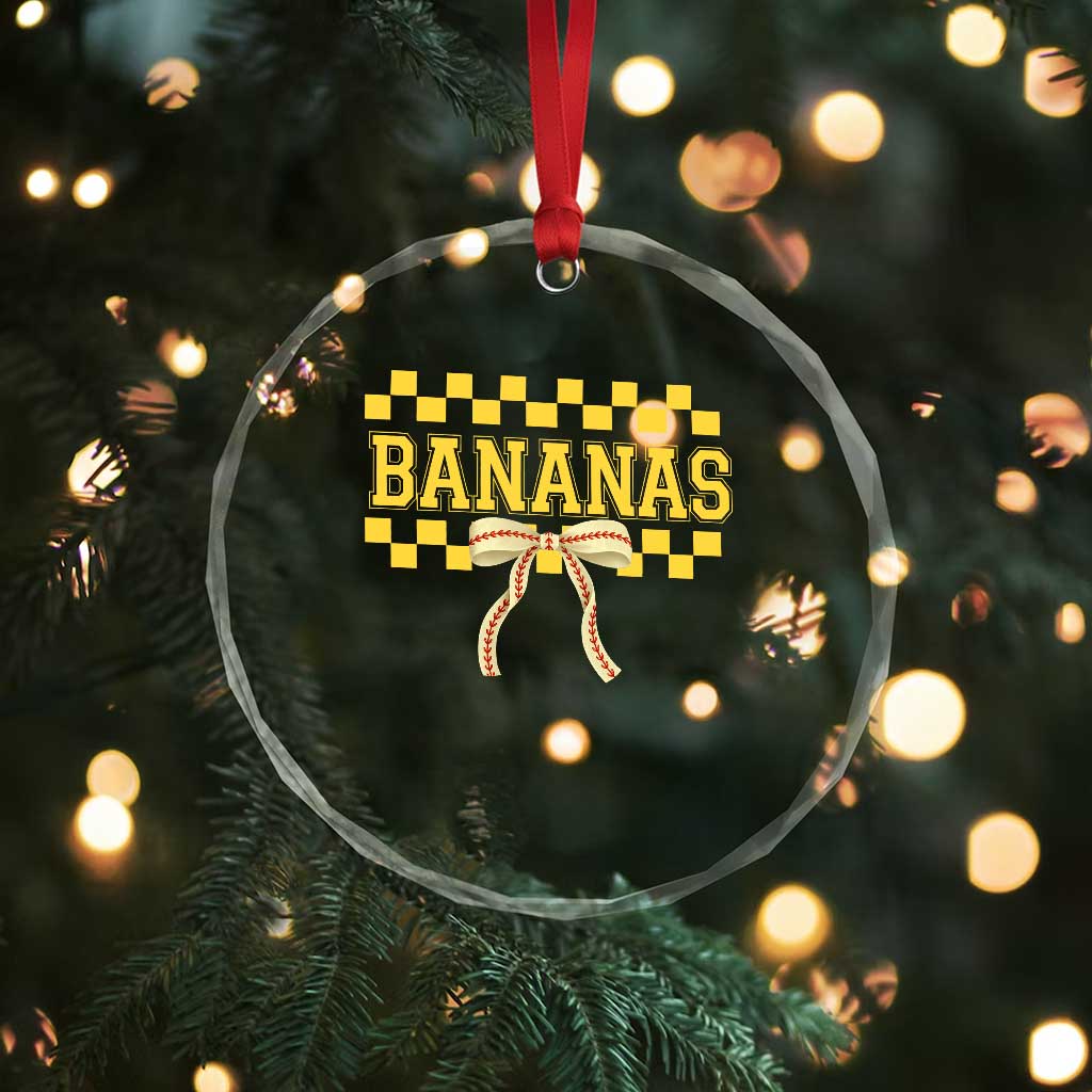 Bananas Coquette Bow Checkered Crystal Glass Ornament Women Girls Kids