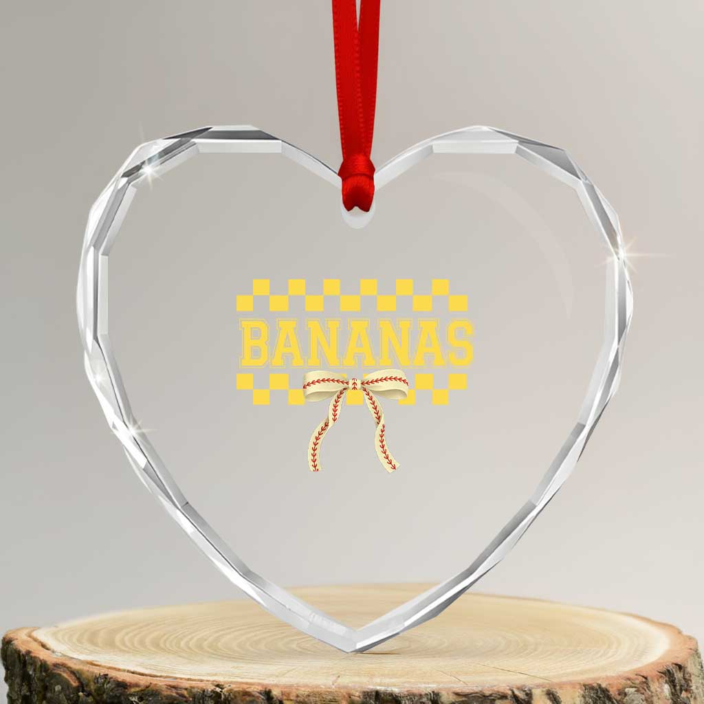 Bananas Coquette Bow Checkered Heart Crystal Glass Ornament Women Girls Kids