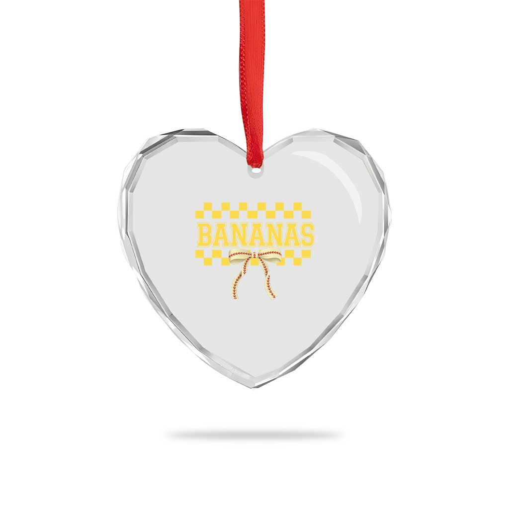 Bananas Coquette Bow Checkered Heart Crystal Glass Ornament Women Girls Kids