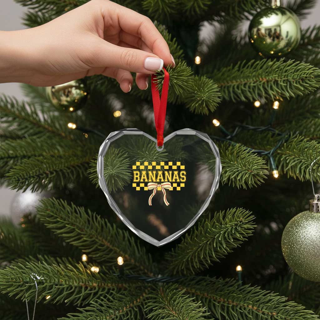 Bananas Coquette Bow Checkered Heart Crystal Glass Ornament Women Girls Kids