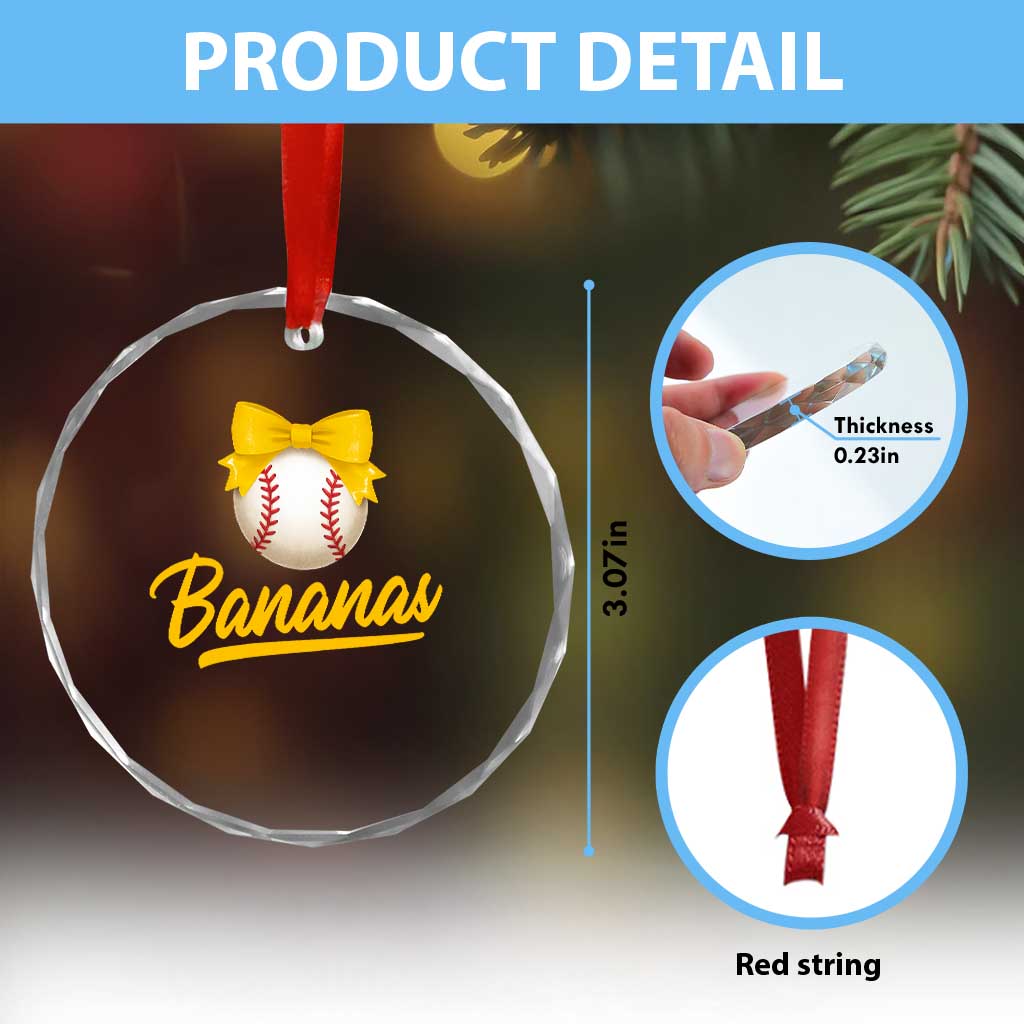 Bananas Coquette Bow Crystal Glass Ornament Banana Retro Popular Fruit Humor Cute Girls Kids