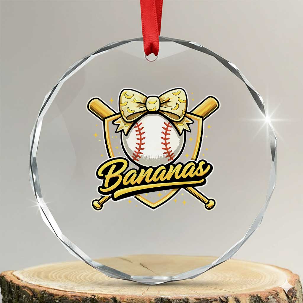Bananas Coquette Bow Crystal Glass Ornament Baseball Bats Banana Lovers Women Girls Kids