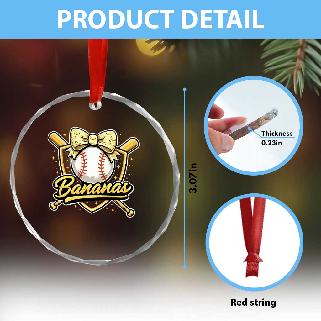 Bananas Coquette Bow Crystal Glass Ornament Baseball Bats Banana Lovers Women Girls Kids