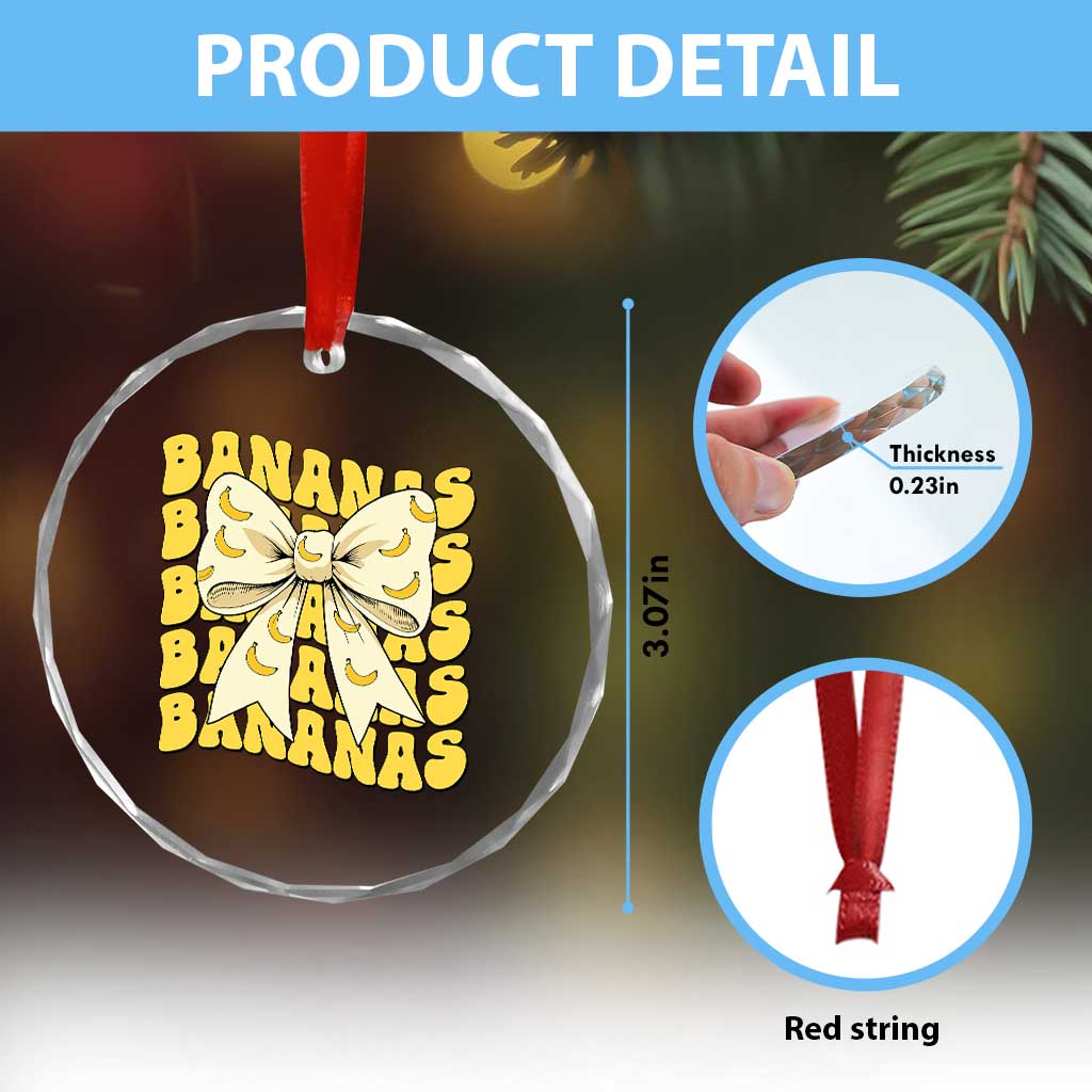 Bananas Coquette Bow Crystal Glass Ornament Retro Banana Lovers Women Girls Kids