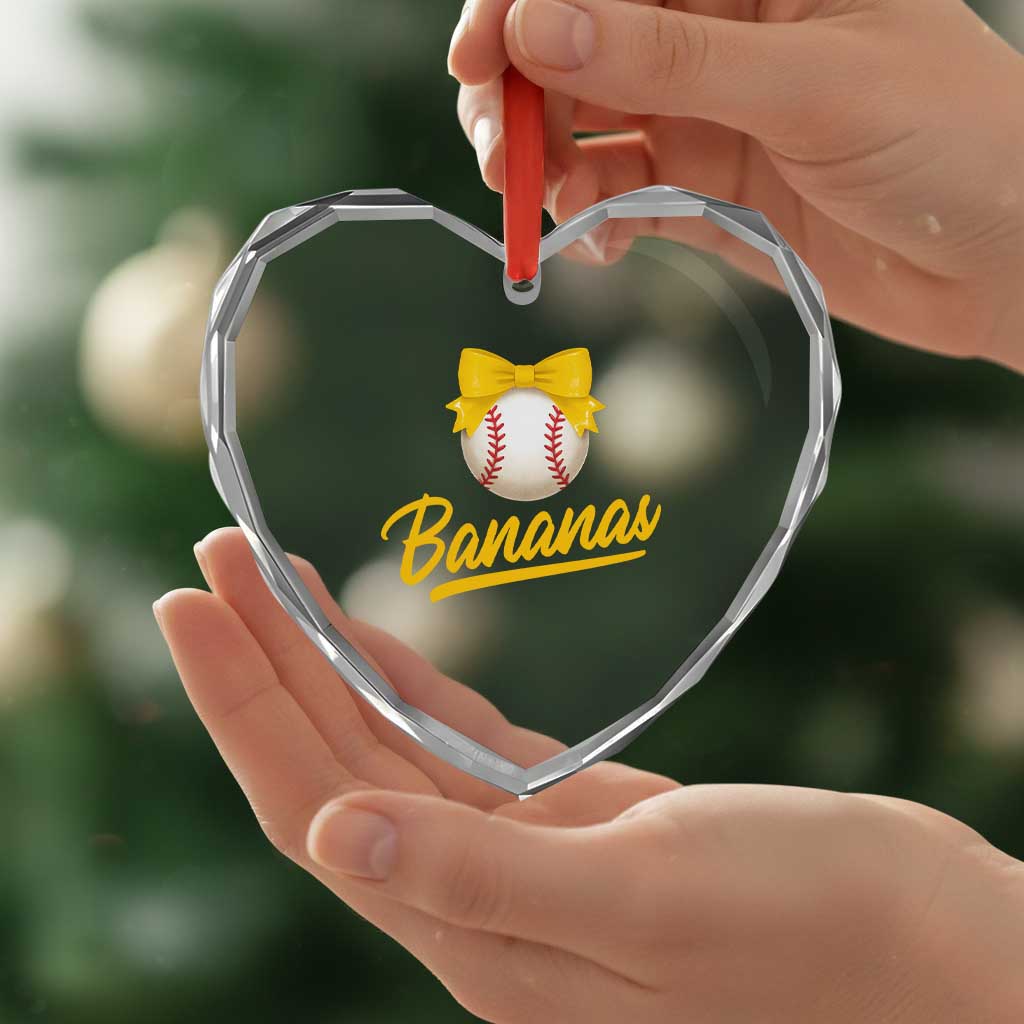 Bananas Coquette Bow Heart Crystal Glass Ornament Banana Retro Popular Fruit Humor Cute Girls Kids