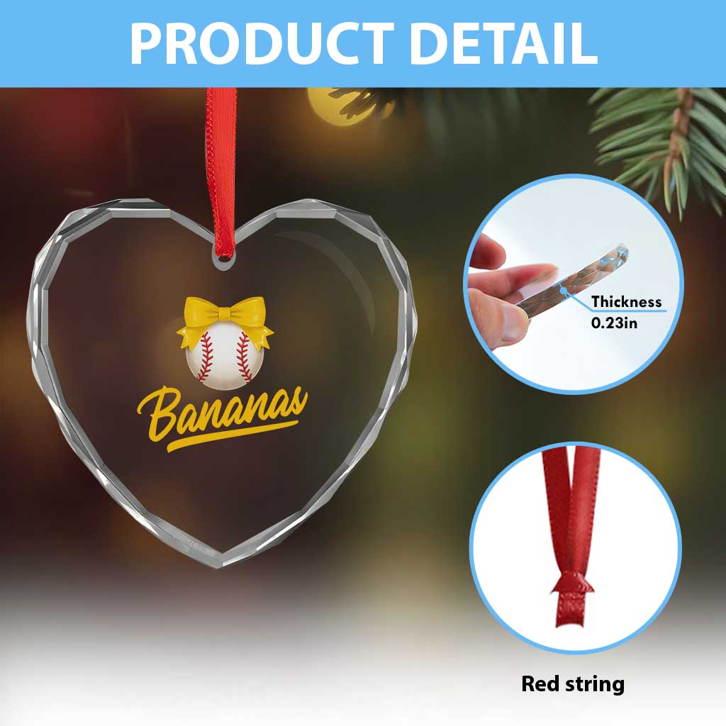 Bananas Coquette Bow Heart Crystal Glass Ornament Banana Retro Popular Fruit Humor Cute Girls Kids