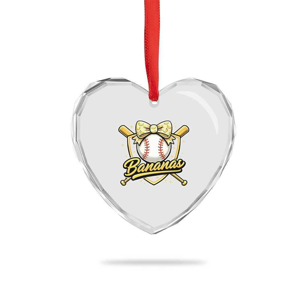 Bananas Coquette Bow Heart Crystal Glass Ornament Baseball Bats Banana Lovers Women Girls Kids