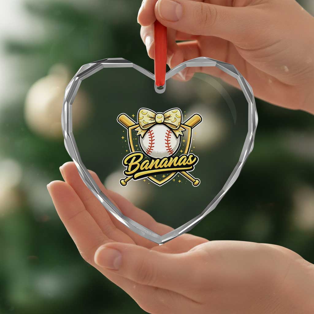Bananas Coquette Bow Heart Crystal Glass Ornament Baseball Bats Banana Lovers Women Girls Kids