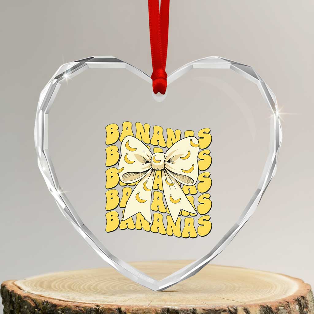 Bananas Coquette Bow Heart Crystal Glass Ornament Retro Banana Lovers Women Girls Kids