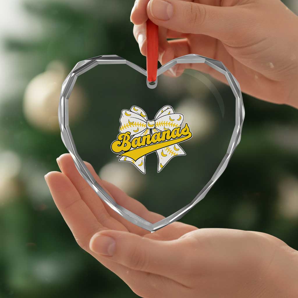 Bananas Coquette Bow Heart Crystal Glass Ornament Retro Throwback Popular Fruit Humor Banana Classic