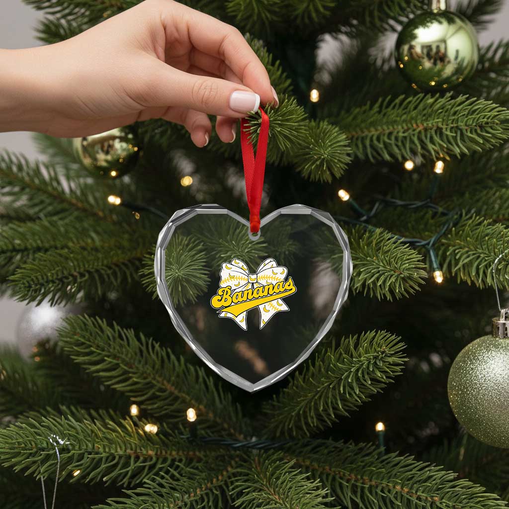 Bananas Coquette Bow Heart Crystal Glass Ornament Retro Throwback Popular Fruit Humor Banana Classic