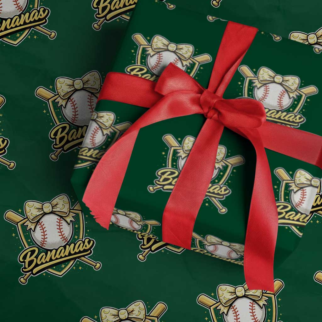 Bananas Coquette Bow Wrapping Paper Roll Baseball Bats Banana Lovers Women Girls Kids