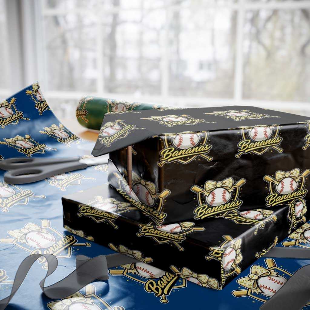 Bananas Coquette Bow Wrapping Paper Roll Baseball Bats Banana Lovers Women Girls Kids