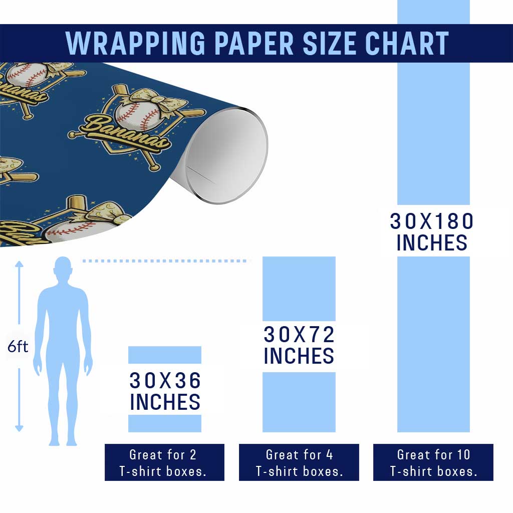 Bananas Coquette Bow Wrapping Paper Roll Baseball Bats Banana Lovers Women Girls Kids