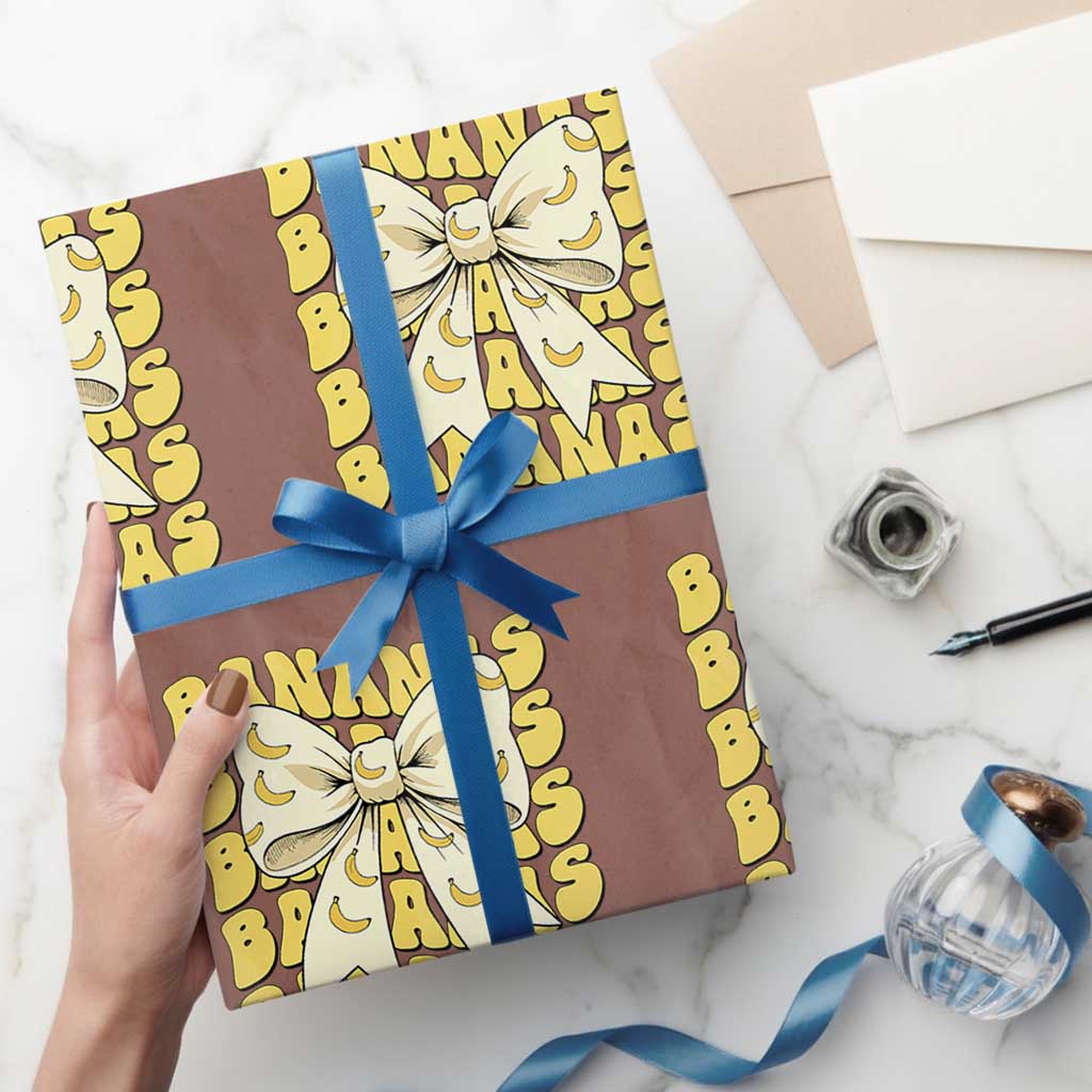 Bananas Coquette Bow Wrapping Paper Roll Retro Banana Lovers Women Girls Kids