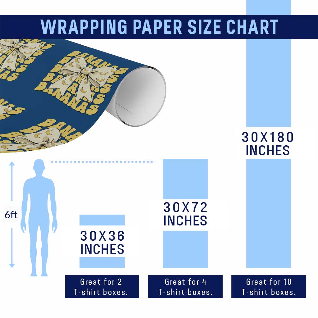 Bananas Coquette Bow Wrapping Paper Roll Retro Banana Lovers Women Girls Kids