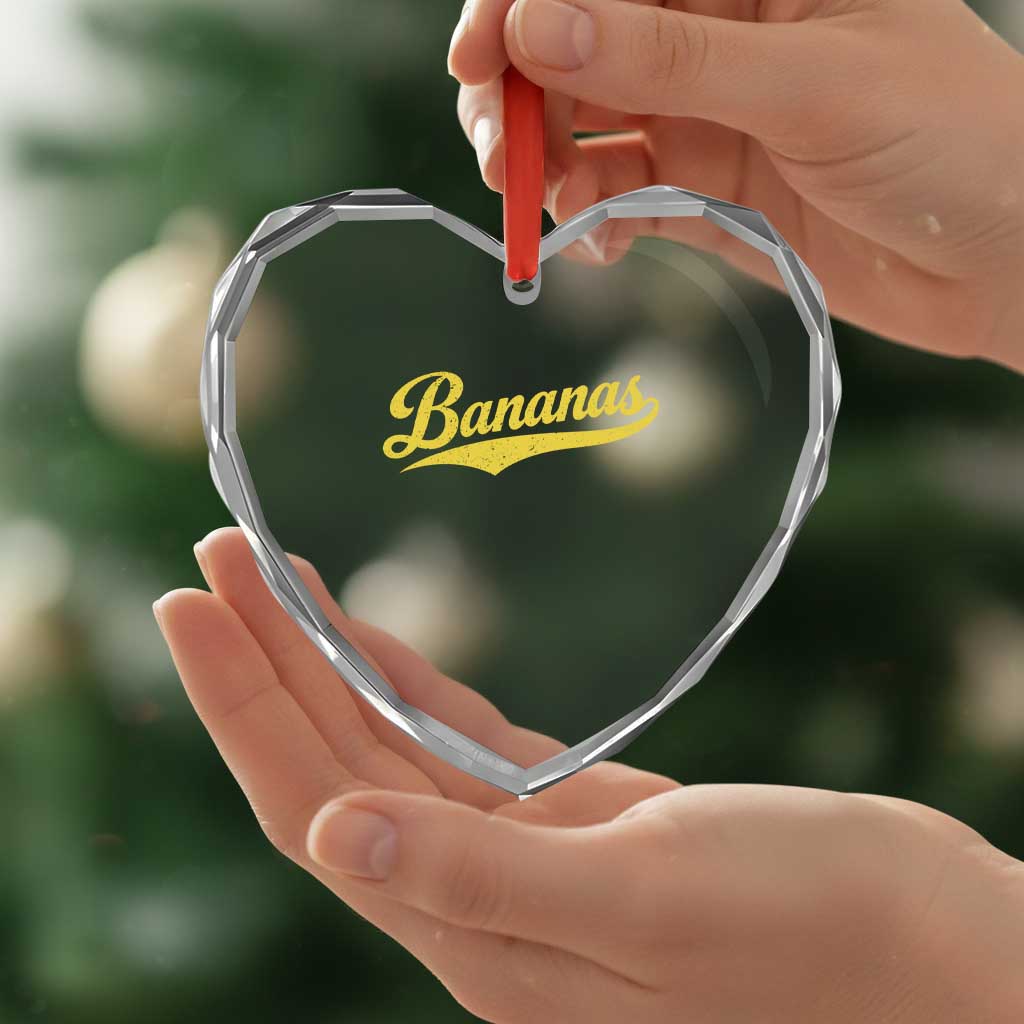 Bananas Retro Throwback Baseball Sport Lover Heart Crystal Glass Ornament