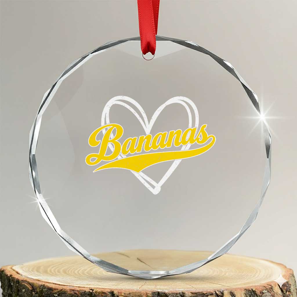 Bananas Vintage Heart Baseball Fan Game Day Crystal Glass Ornament