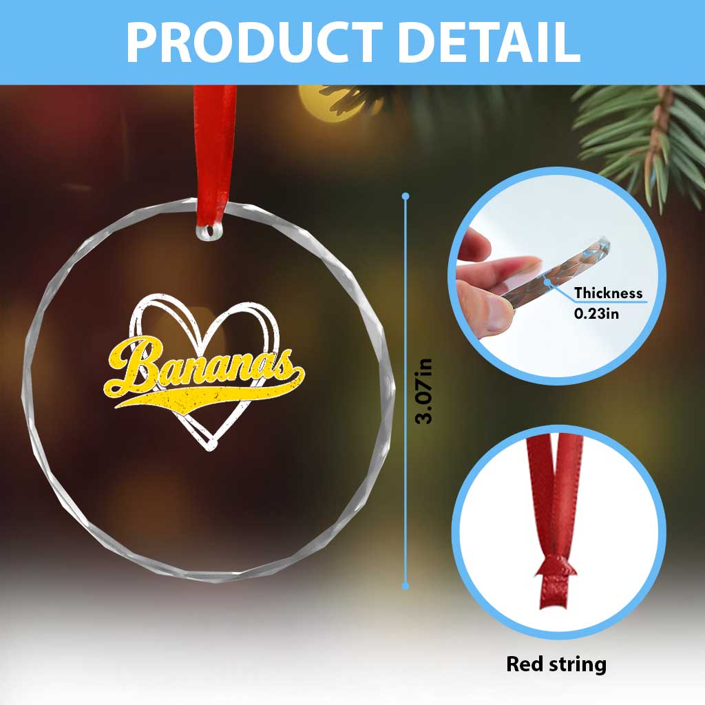Bananas Vintage Heart Baseball Fan Game Day Crystal Glass Ornament