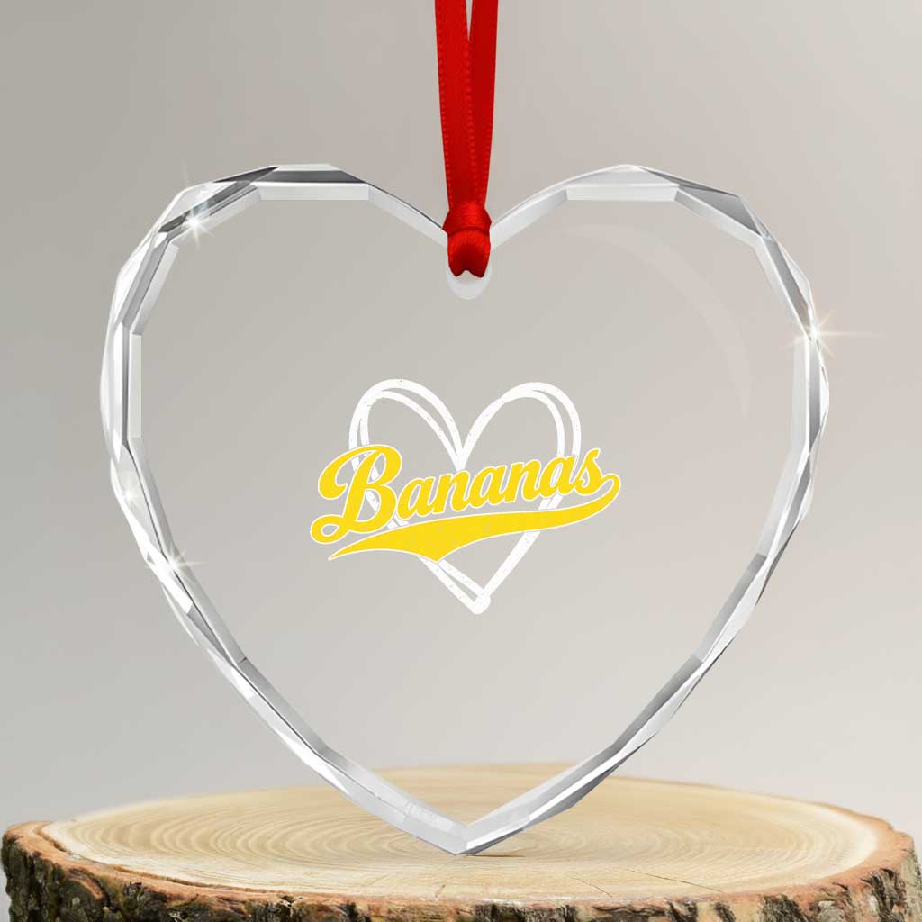 Bananas Vintage Heart Baseball Fan Game Day Heart Crystal Glass Ornament