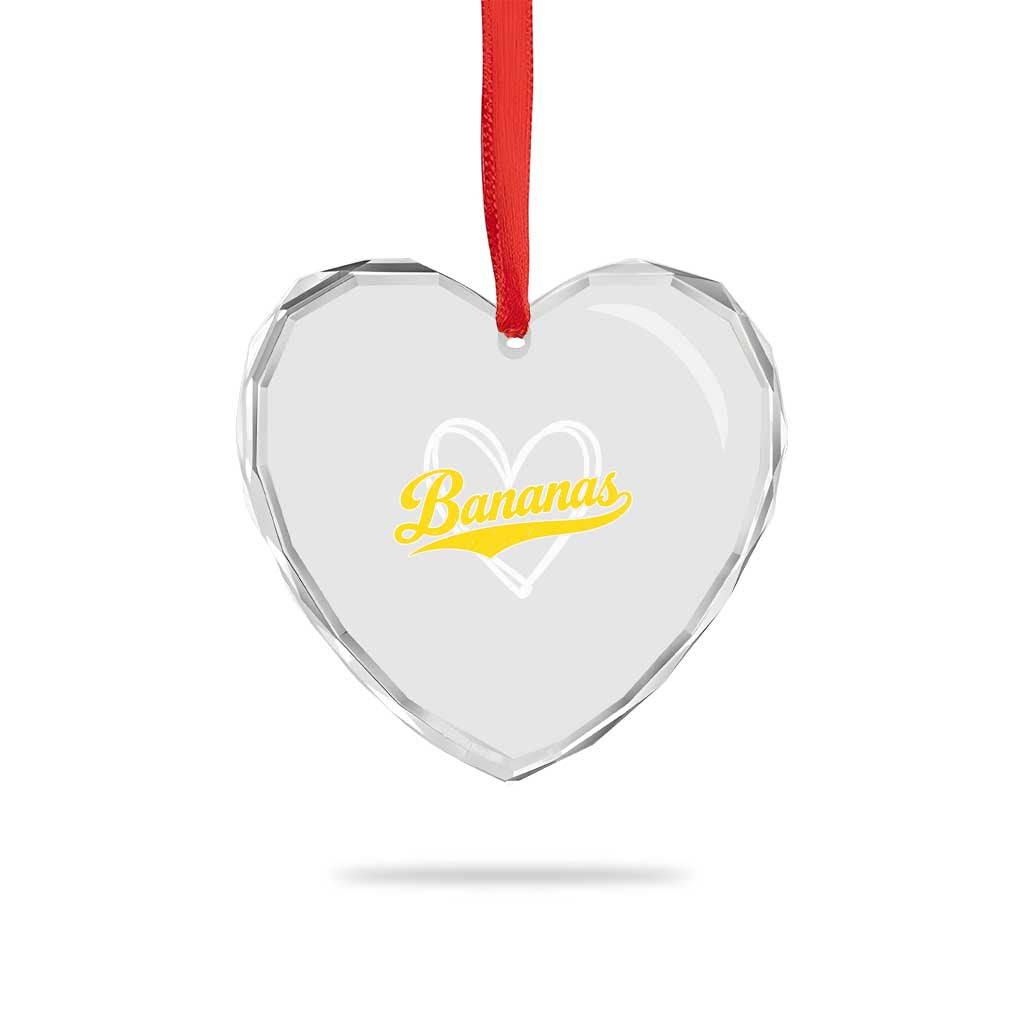 Bananas Vintage Heart Baseball Fan Game Day Heart Crystal Glass Ornament