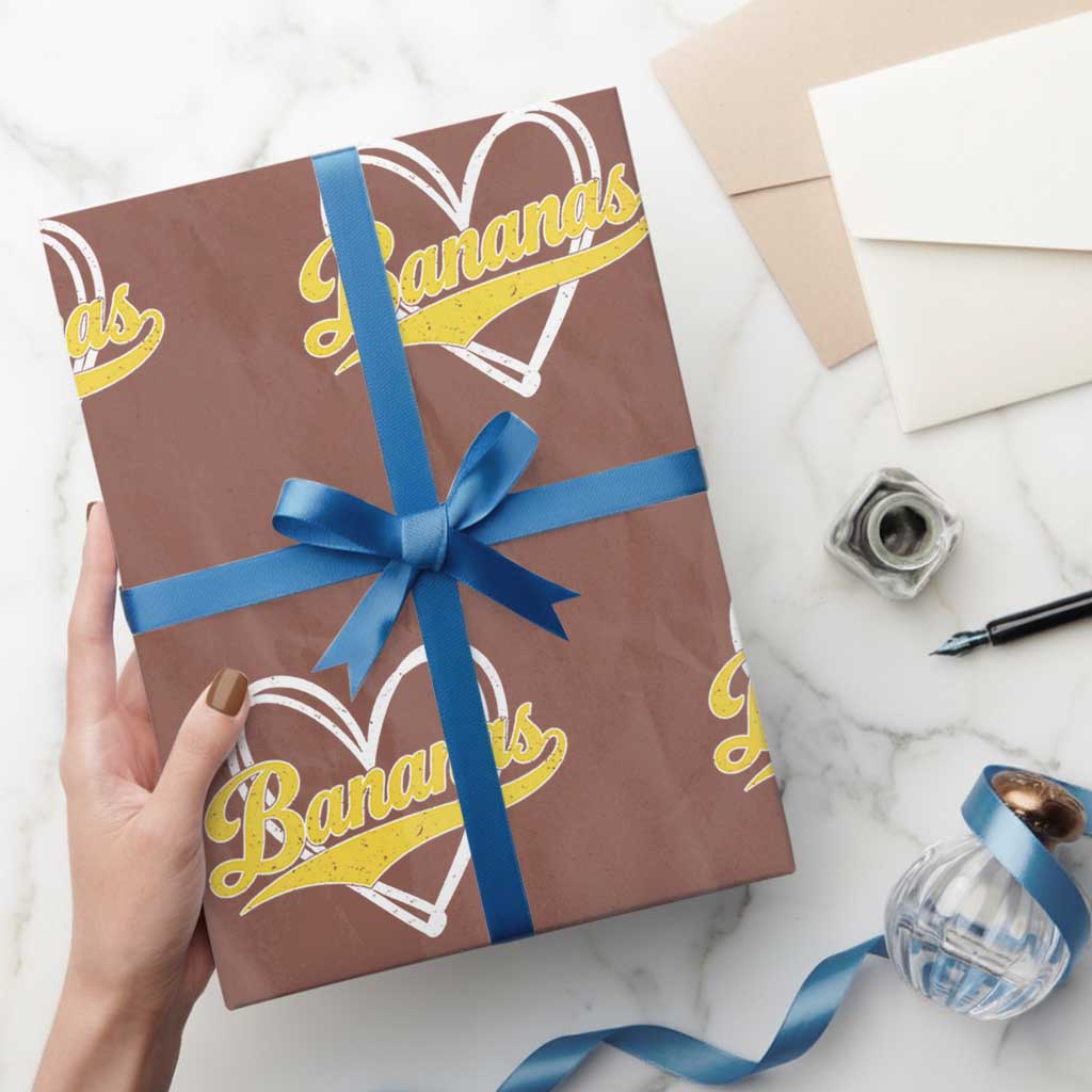 Bananas Vintage Heart Baseball Fan Game Day Wrapping Paper Roll