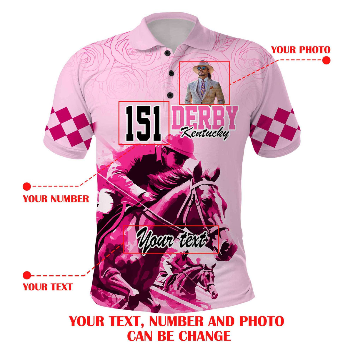 Custom Photo Kentucky Horse Racing Polo Shirt Derby Anniversary Pink Out Party