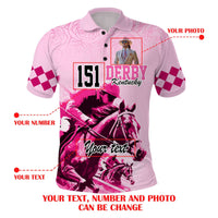 Custom Photo Kentucky Horse Racing Polo Shirt Derby Anniversary Pink Out Party