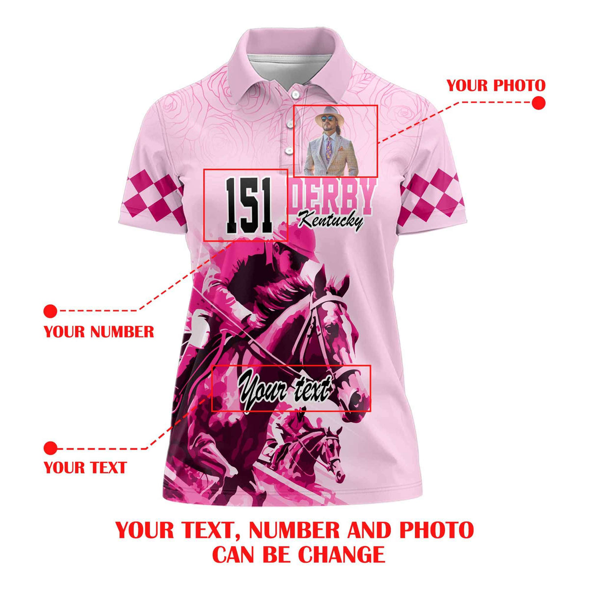 Custom Photo Kentucky Horse Racing Women Polo Shirt Derby Anniversary Pink Out Party