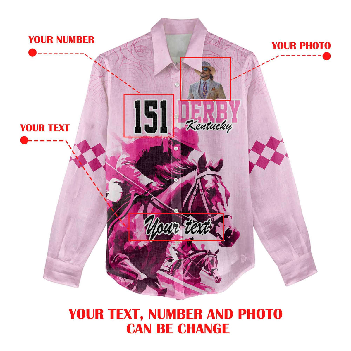 Custom Kentucky Derby Women’s Casual Shirt – Pink Out Party with Photo CTM09