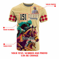 Custom Photo Kentucky Horse Racing T Shirt Derby Anniversary Art Gold Version