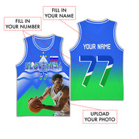 Custom Photo Slovenia Deep Icy-Light Green Basketball Jersey