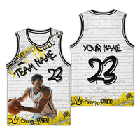 Custom Photo Yellow-White Color Graffiti Style Basketball Jersey CTM03
