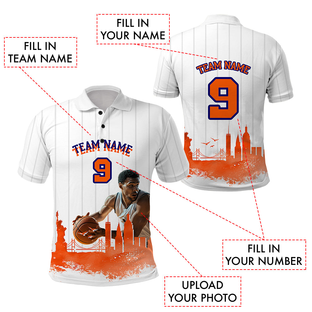 Custom Photo Orange NYC Skyline Polo Shirt