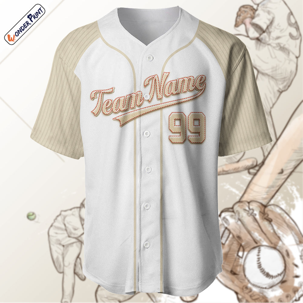Custom Photo and Name Beige-White Color Baseball Jersey
