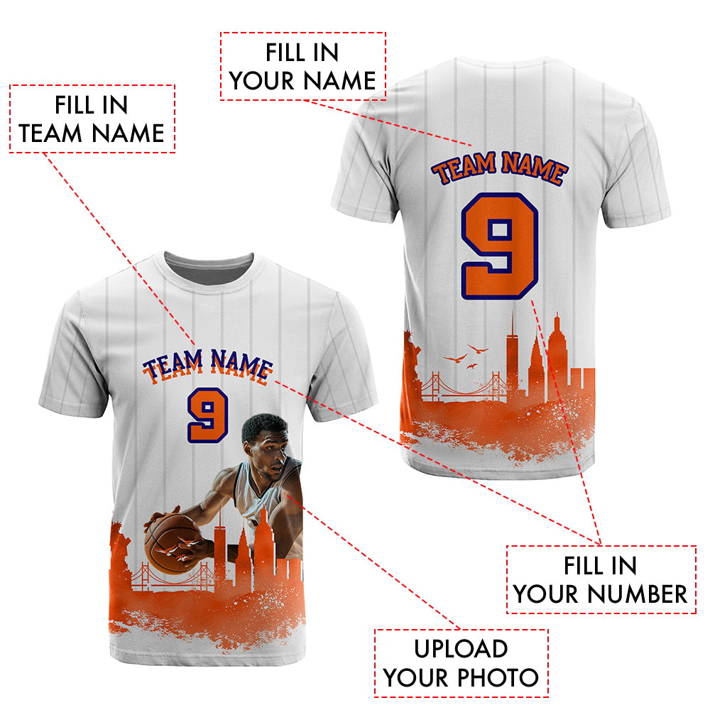 Custom Photo Orange NYC Skyline T Shirt