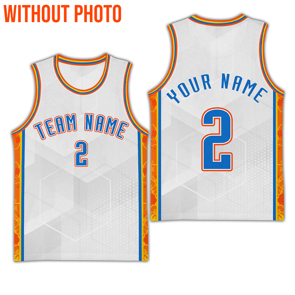 Custom White Orange Thunder Sport Basketball Jersey