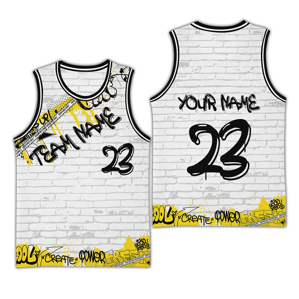 Custom Photo Yellow-White Color Graffiti Style Basketball Jersey CTM03