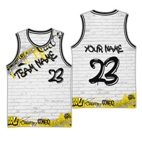 Custom Photo Yellow-White Color Graffiti Style Basketball Jersey CTM03