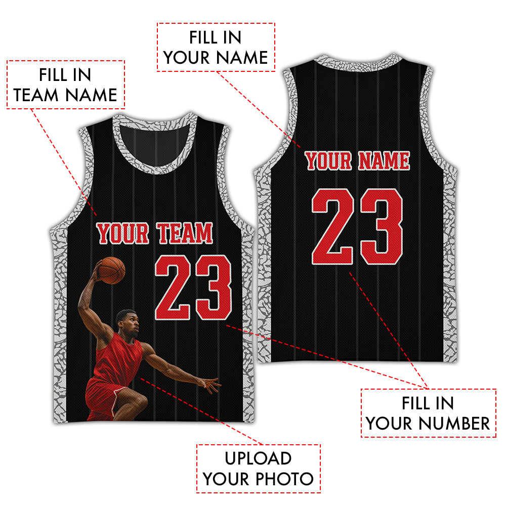 Custom Photo Black Cement Elephant Print Basketball Jersey - Wonder Print Shop